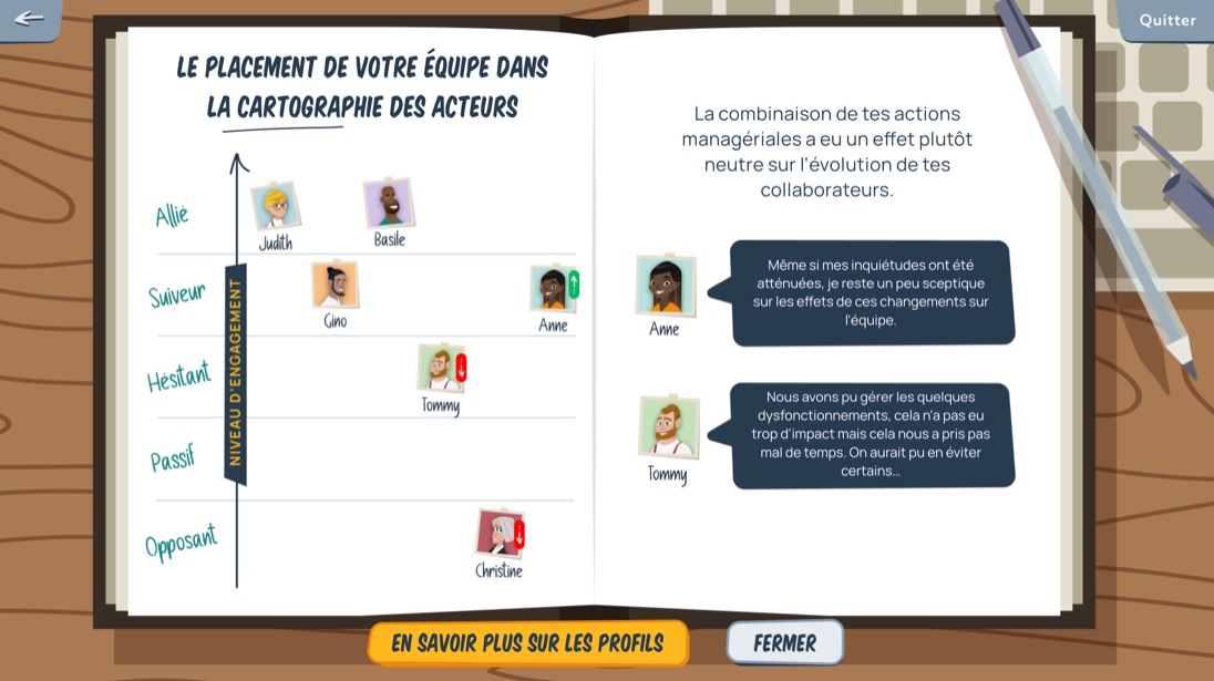 Serious game managérial pour IMA : accompagner le changement par le jeu — Rendu sur device